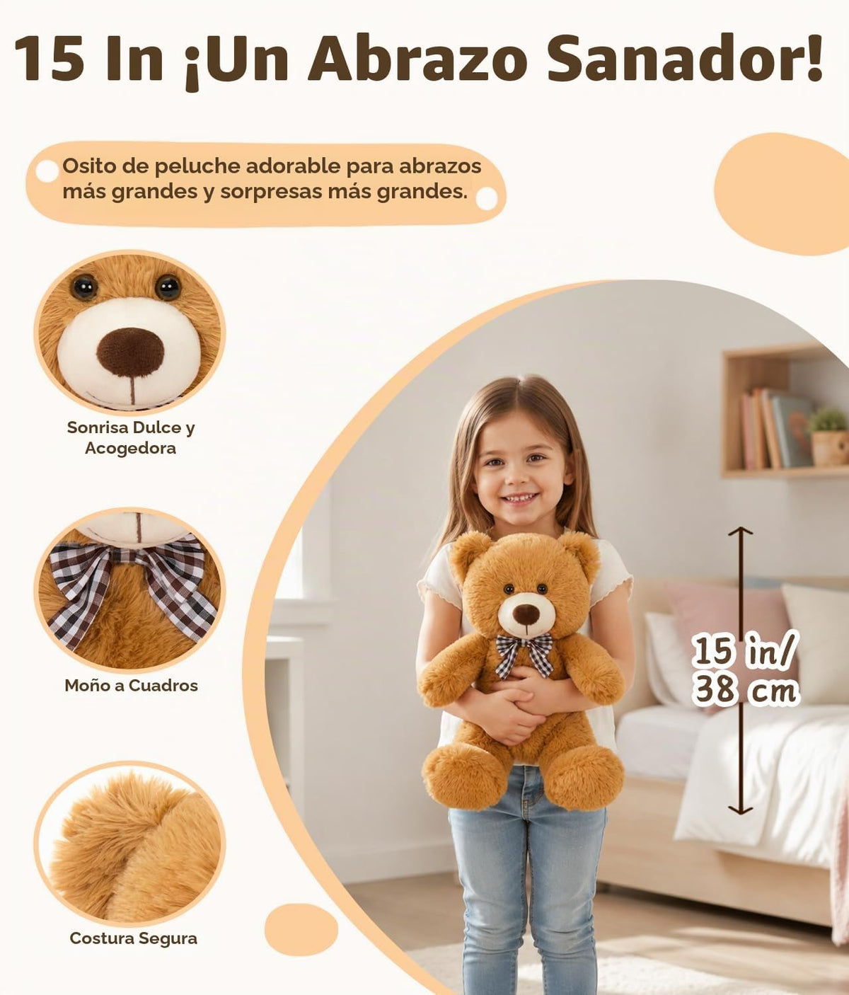 MaoGoLan Oso de peluche pequeño de 15 pulgadas, peluche con lazo a...
