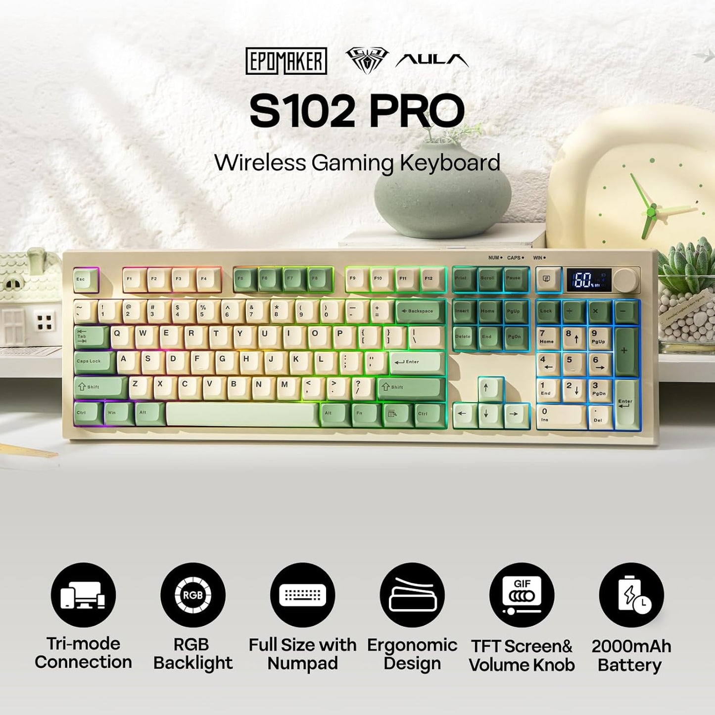 EPOMAKER Aula S102 PRO Teclado de membrana para juegos con pantalla...