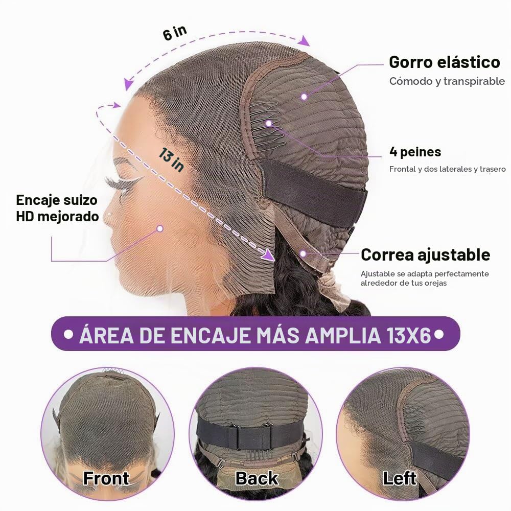 Pelucas de encaje frontal de onda profunda de 28 pulgadas 13x6, cab...