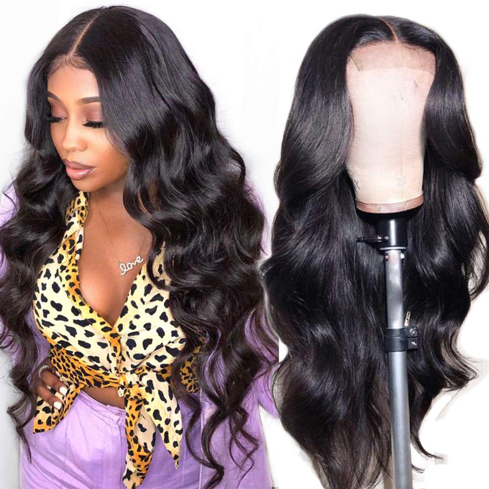 Peluca de pelo natural con malla frontal para mujer, línea capilar...