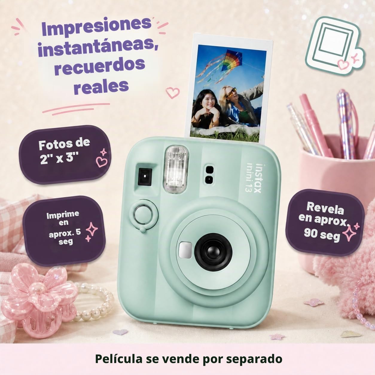 Fujifilm Instax Mini 13 - Cámara instantánea color verde laguna + p...