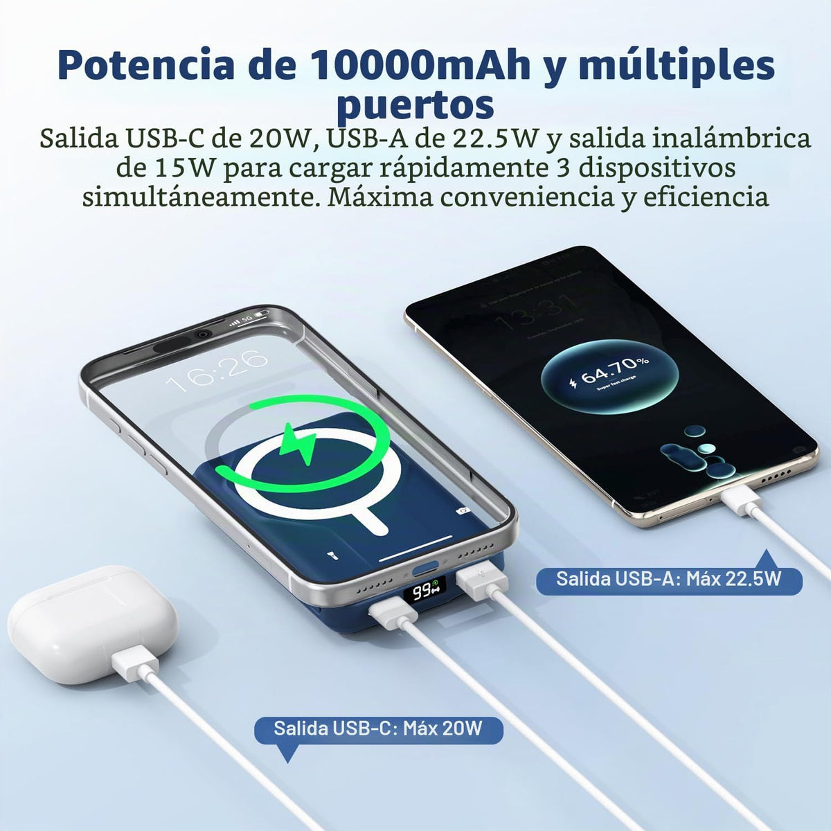 Azmuth para cargador portátil MagSafe, banco de energía magnético d...