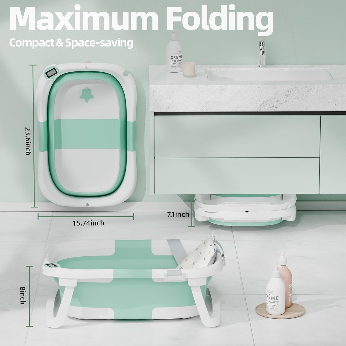 iBabyMax Bañera plegable para recién nacidos a niños pequeños, bañe...