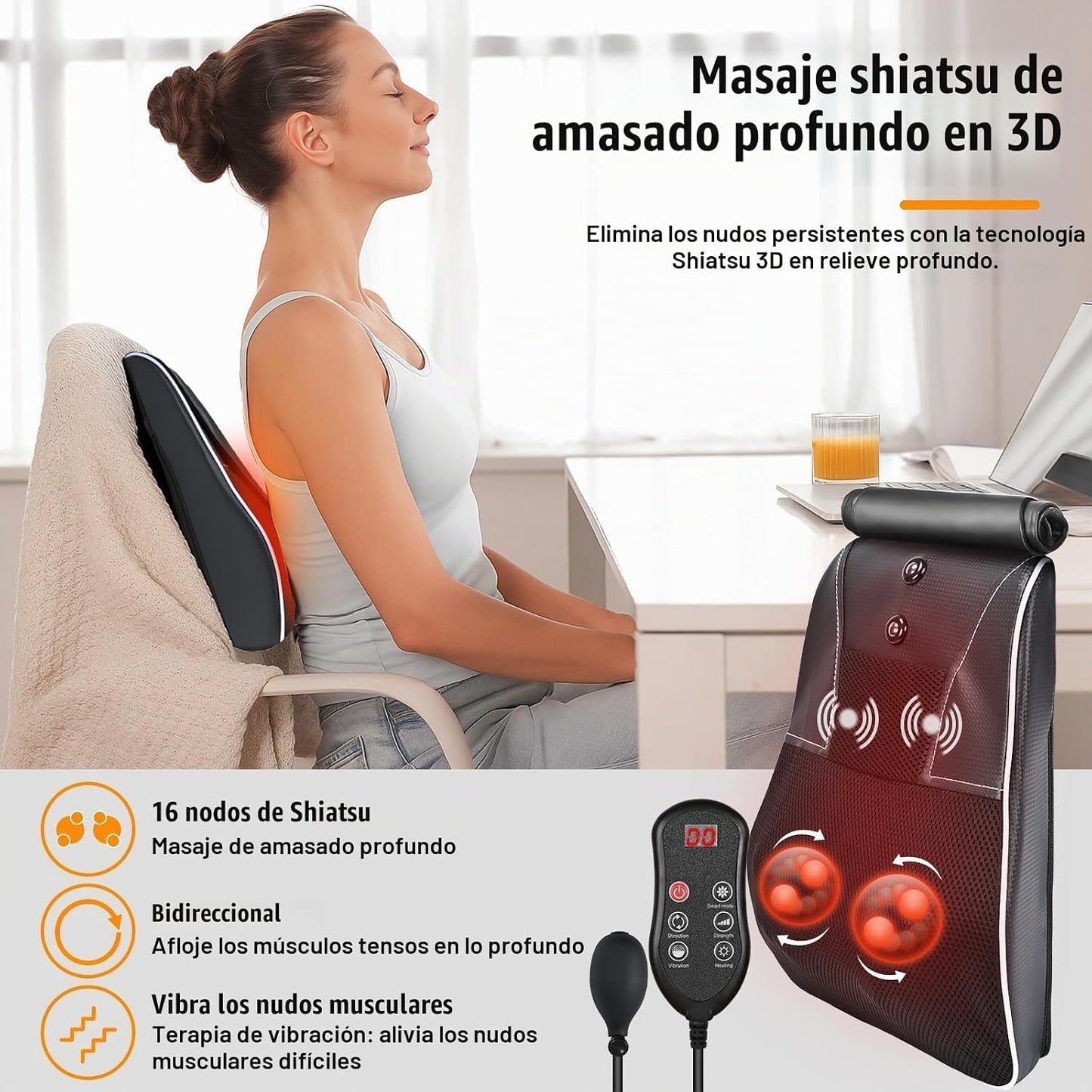hlthsky Shiatsu Masajeador de espalda y cuello con calor, masajeado...