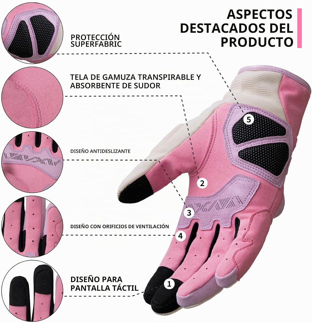 VXW Guantes de motocicleta para mujeres - con protección de palma y...