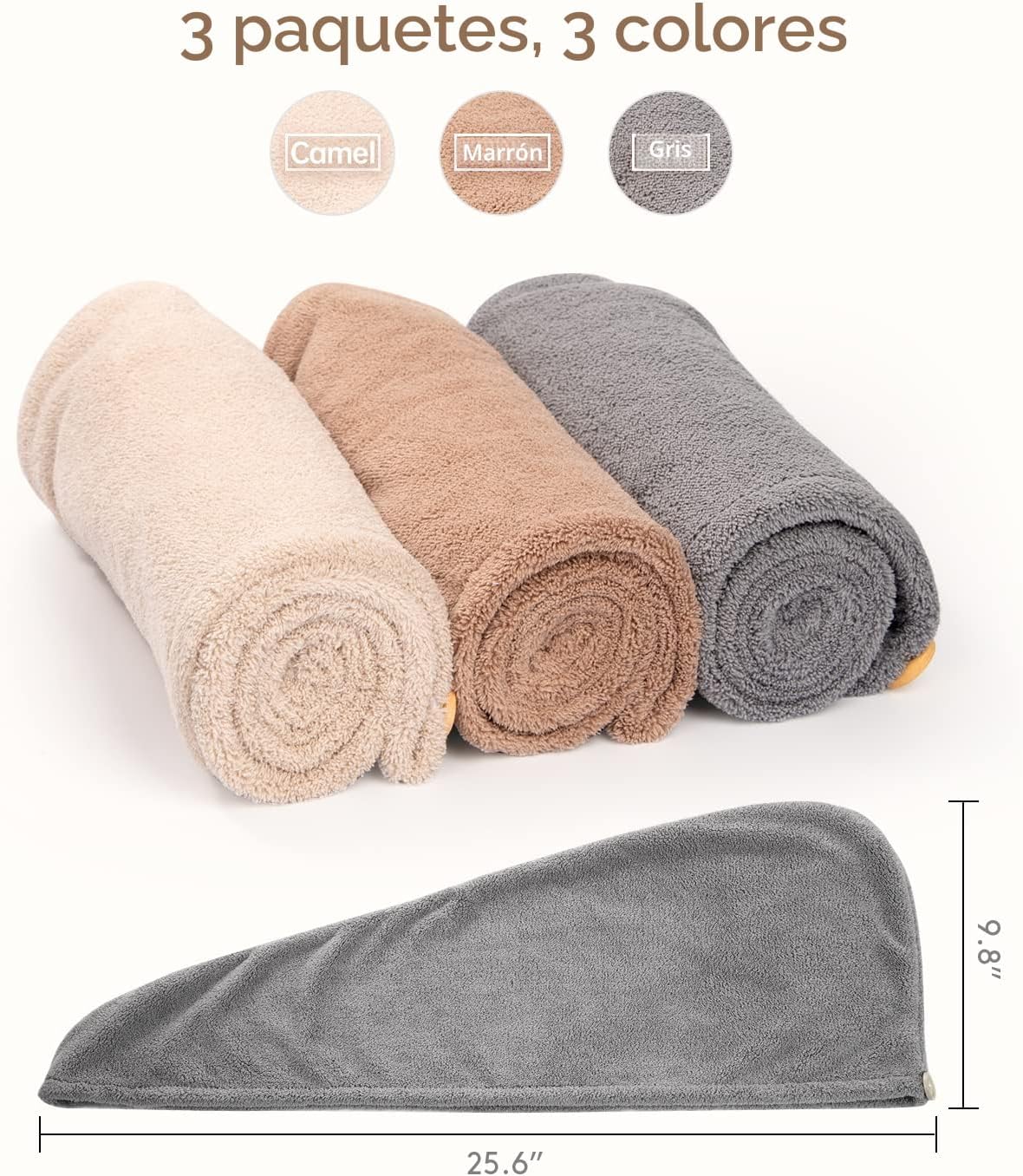 YFONG Paquete de 3 toallas de microfibra para el cabello para mujer...