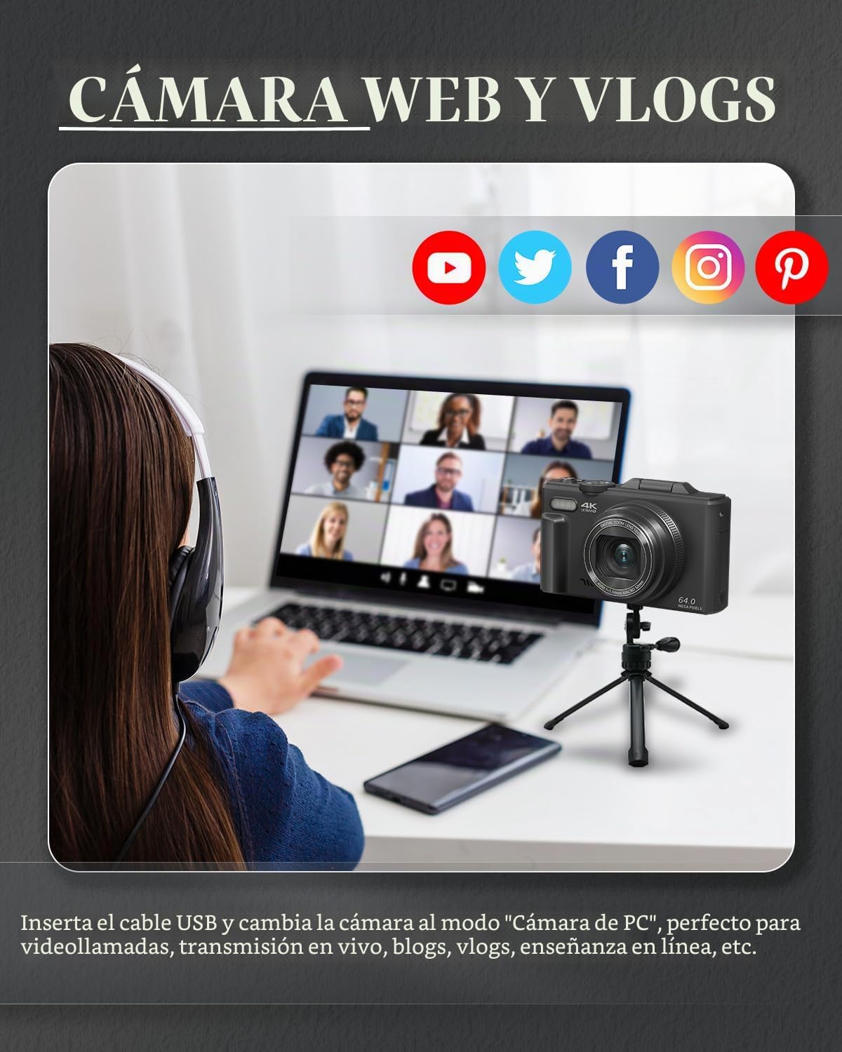 ULPTXOO Cámara digital 4K para principiantes y adolescentes, cámara...
