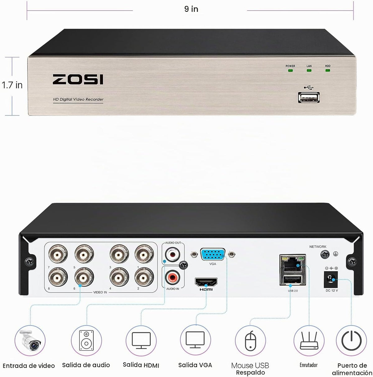 ZOSI H.265+ 8Channel 3K Lite Híbrido 4-en-1 Analógico\/AHD\/TVI\/CV...