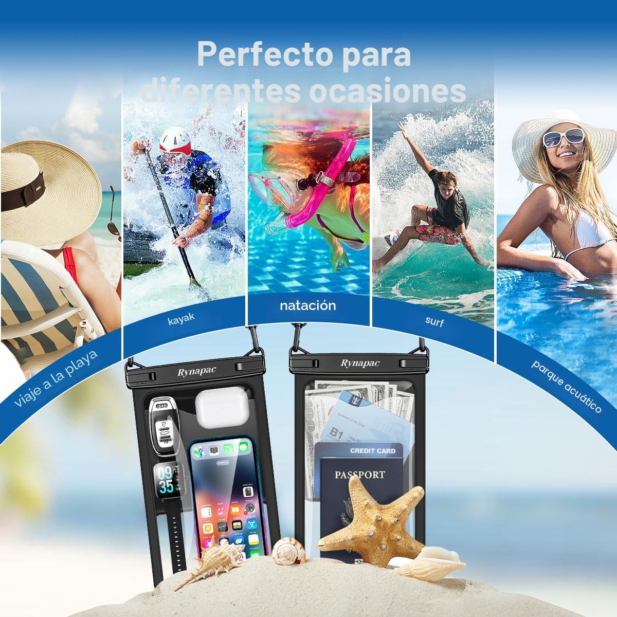 Rynapac Bolsa grande impermeable para teléfono de hasta 10 pulgadas...