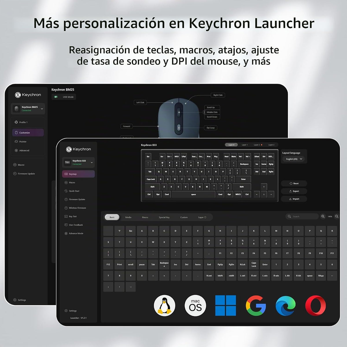 Keychron Combo de teclado inalámbrico B33 y mouse BM25, 2.4 GHz\/Bl...