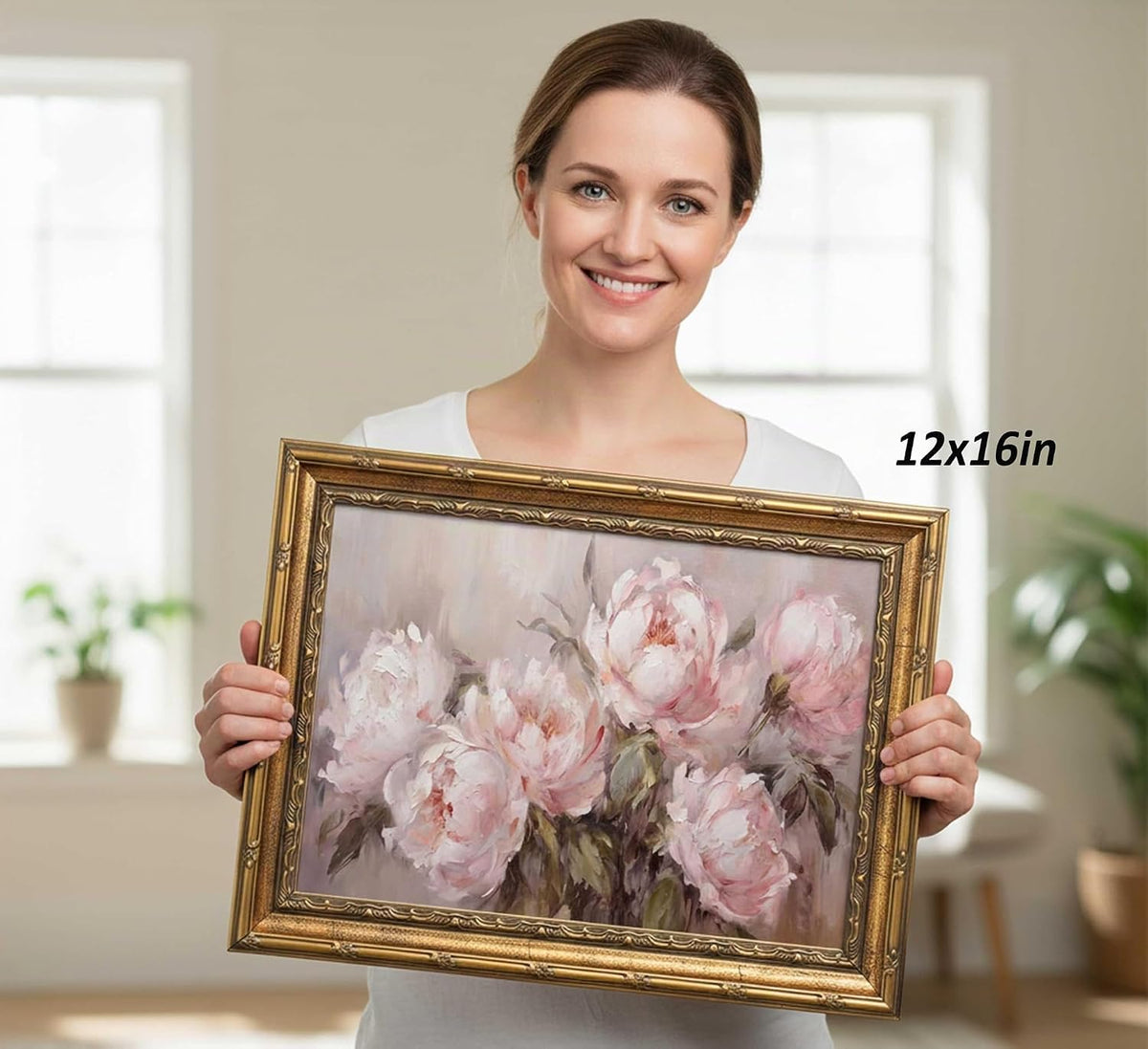 Lienzo decorativo de pared con diseño de flores rosadas con marco d...