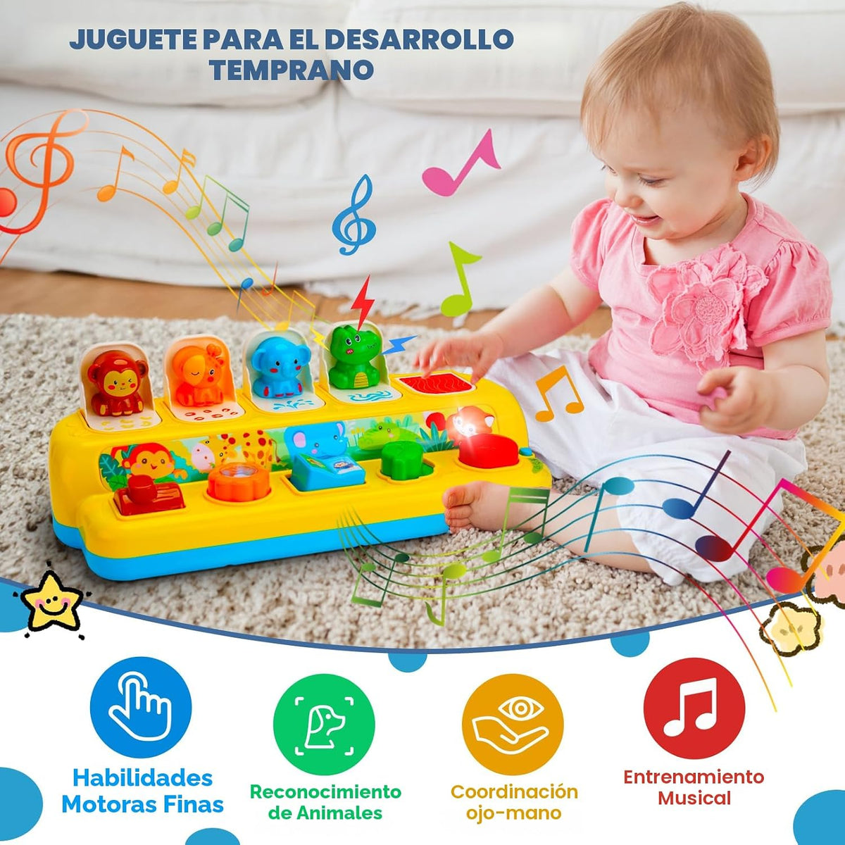 Juguetes Pop Up para bebés con música y luz Montessori Juguetes par...
