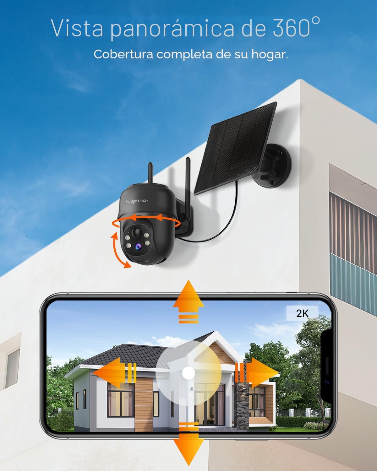 Septekon 2K Cámaras de seguridad solar inalámbricas para exteriores...