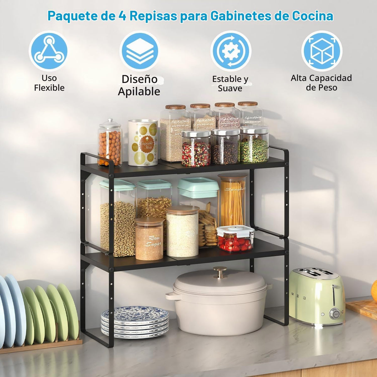 Organizadores de estantes de gabinete de cocina de 15.5 a 25.5 pulg...