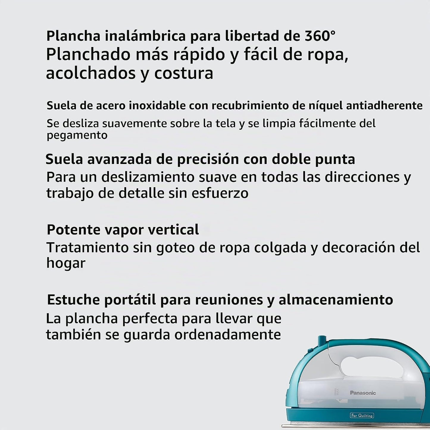 Plancha inalámbrica Panasonic, plancha portátil de 360 grados estil...