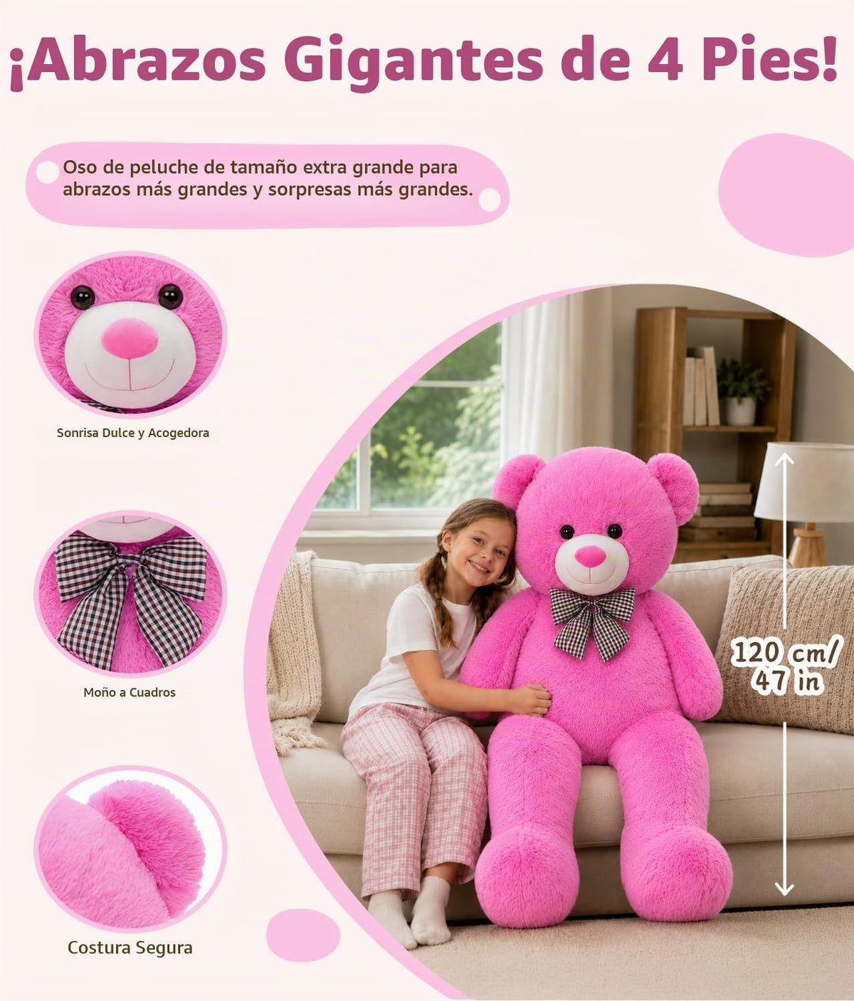 MaoGoLan Oso de peluche gigante de 4 pies, adorable y tierno animal...