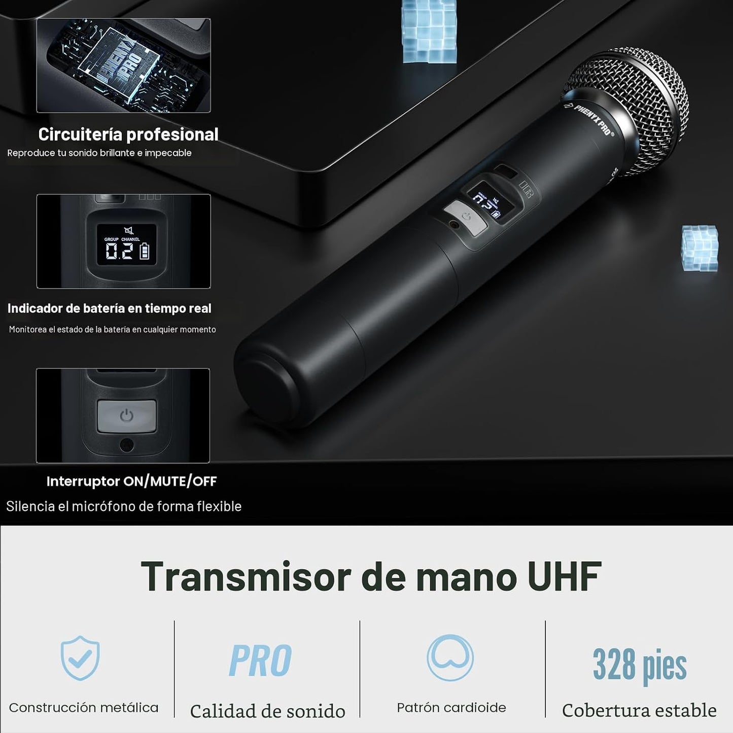 Sistema de micrófono inalámbrico Phenyx Pro, set de micrófono dual...