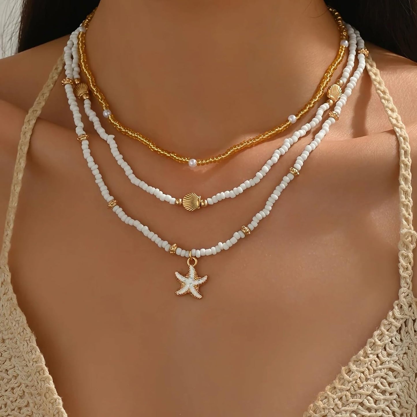 Nackiy Collar de concha marina hecho a mano para mujer, collar de c...