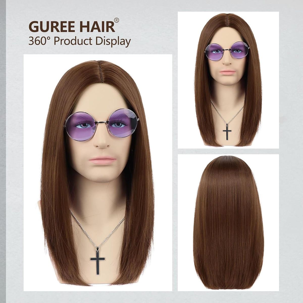 Guree Hair Peluca larga y recta marrón para hombres y mujeres, pelu...