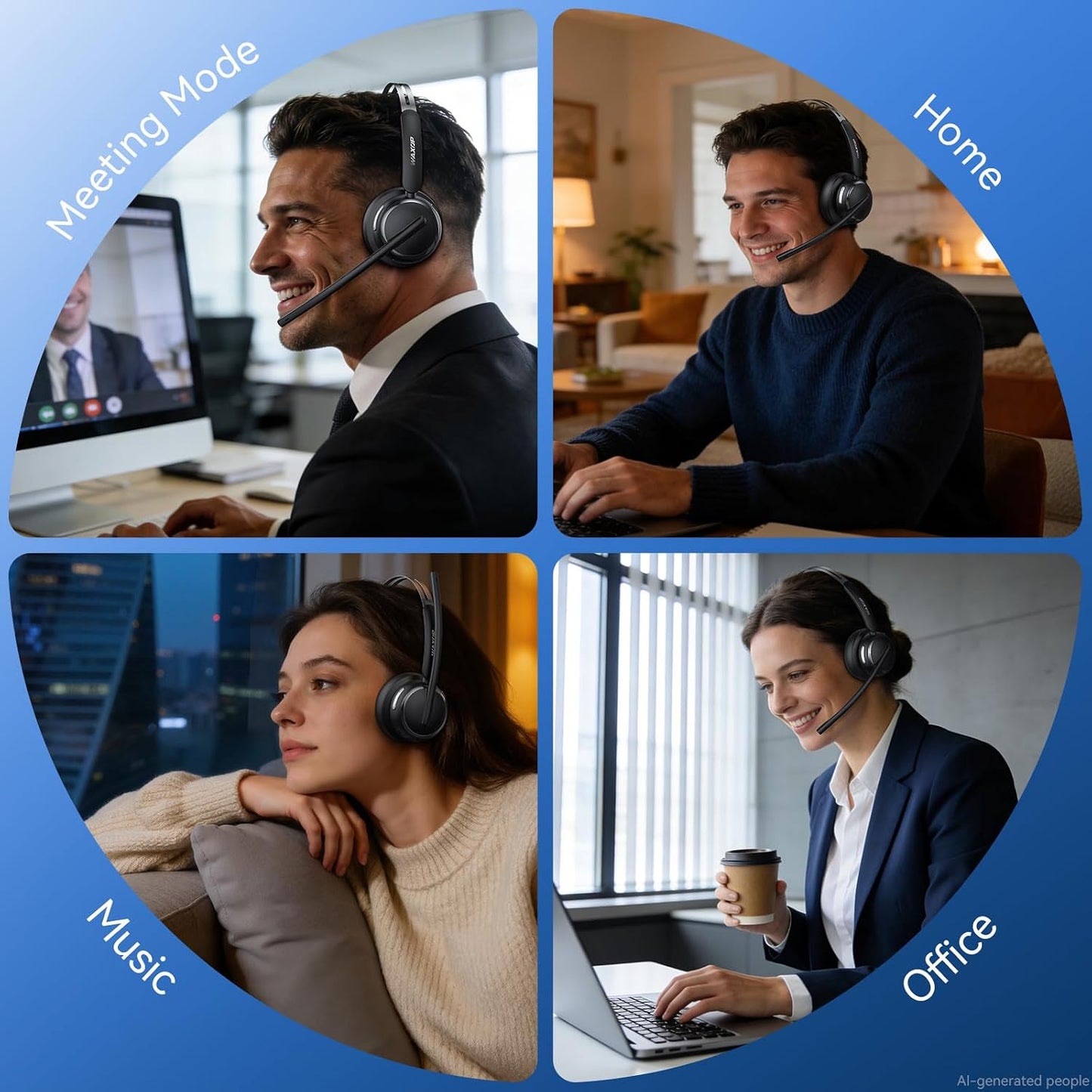 Auriculares inalámbricos con micrófono para trabajo, auriculares Bl...