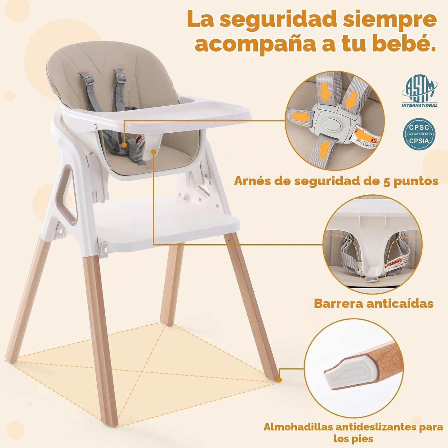 Silla alta para bebé, silla alta convertible de madera 4 en 1 para...