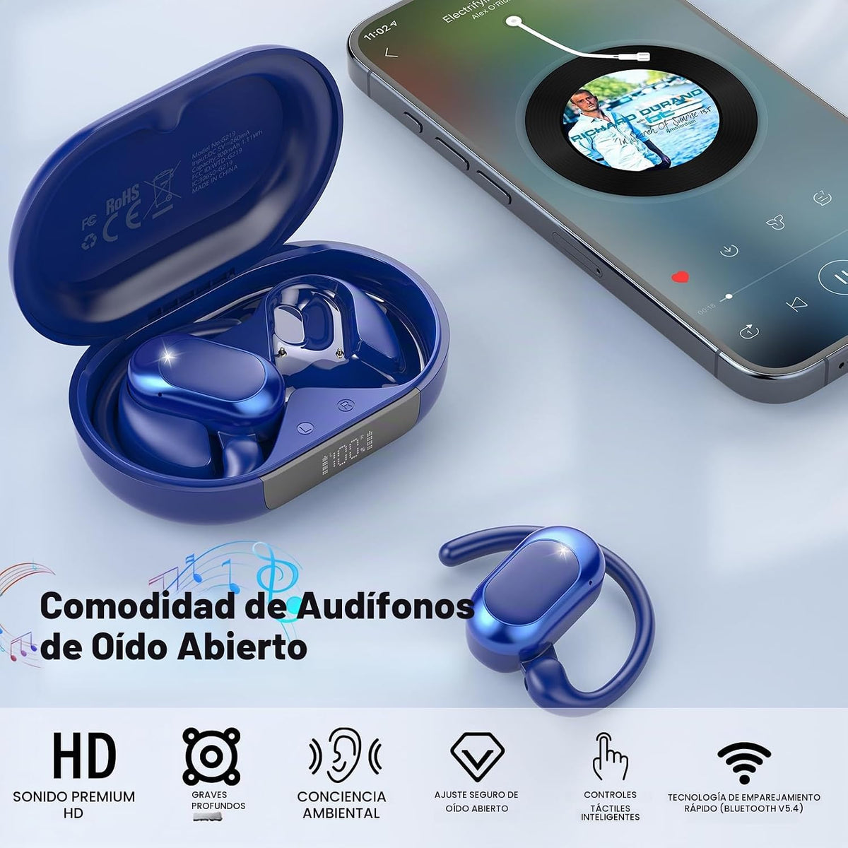 Auriculares de oreja abierta, auriculares 2026 sobre la oreja con 4...