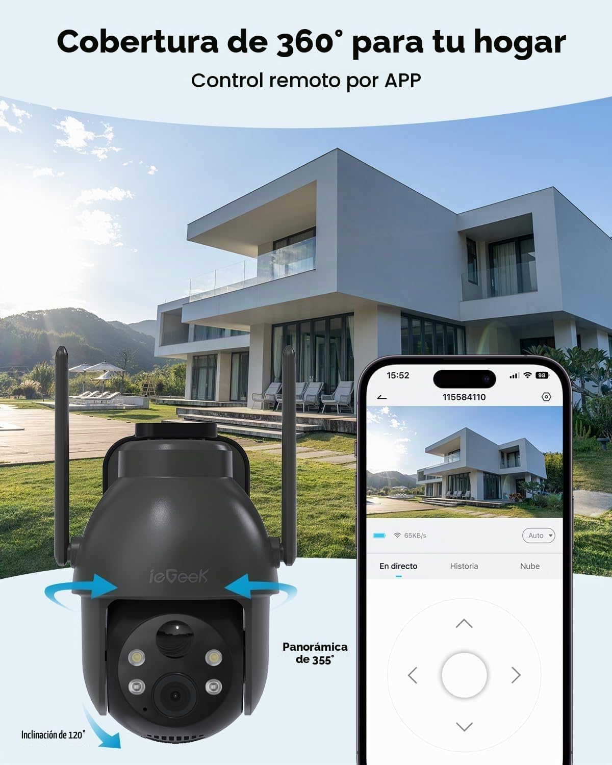 Cámara solar ieGeek para exteriores inalámbrica, cámaras WiFi 2K pa...