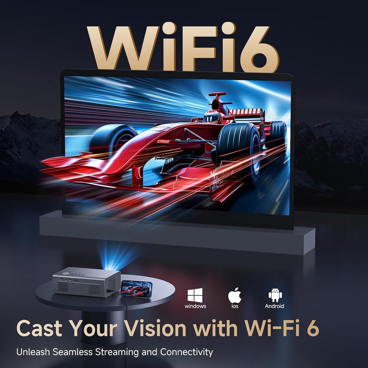 Proyector 4K con WiFi y Bluetooth, enfoque automático AI y 6D Keyst...