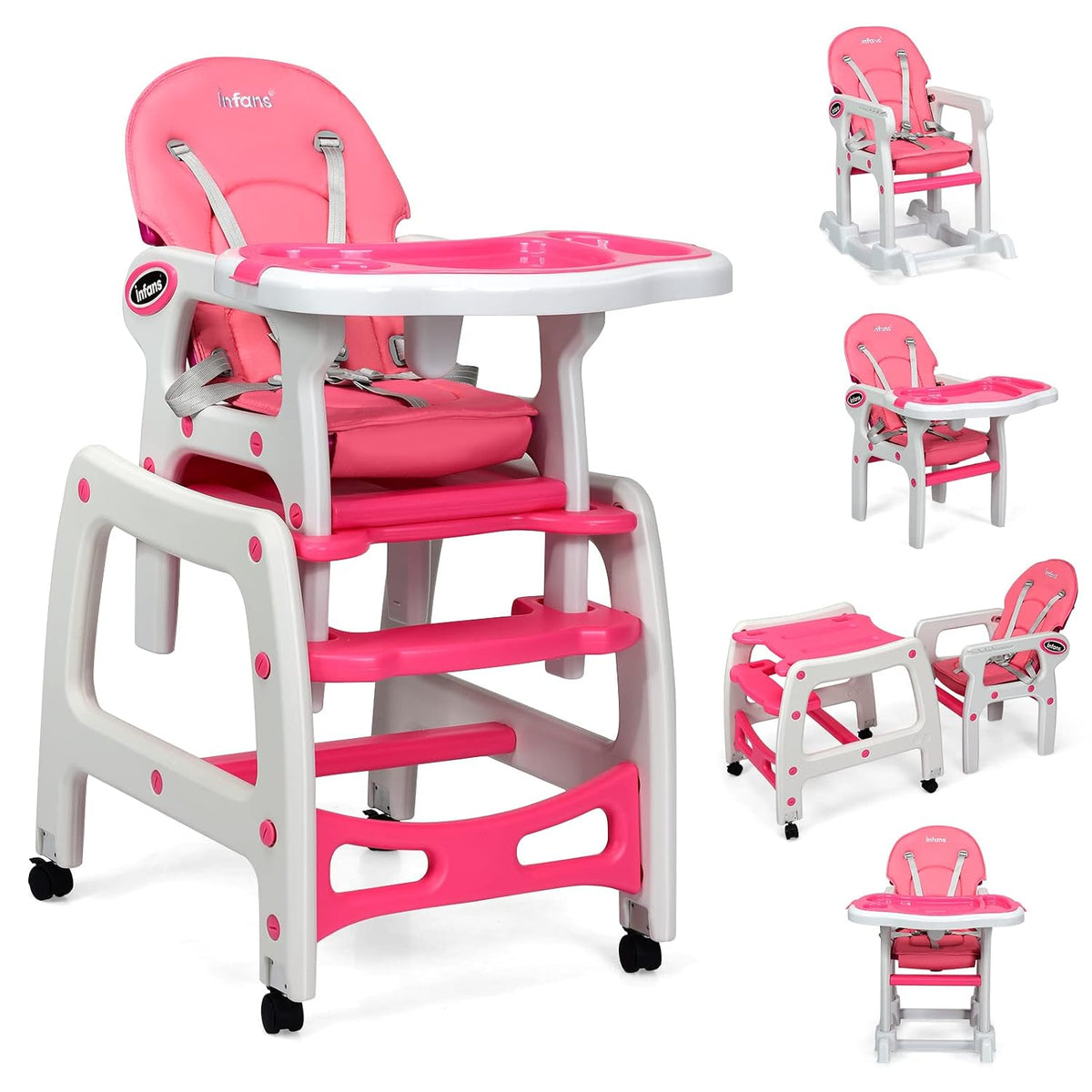 INFANS 5 en 1 Silla Alta para Bebé, Juego de Silla y Mesa Convertib...