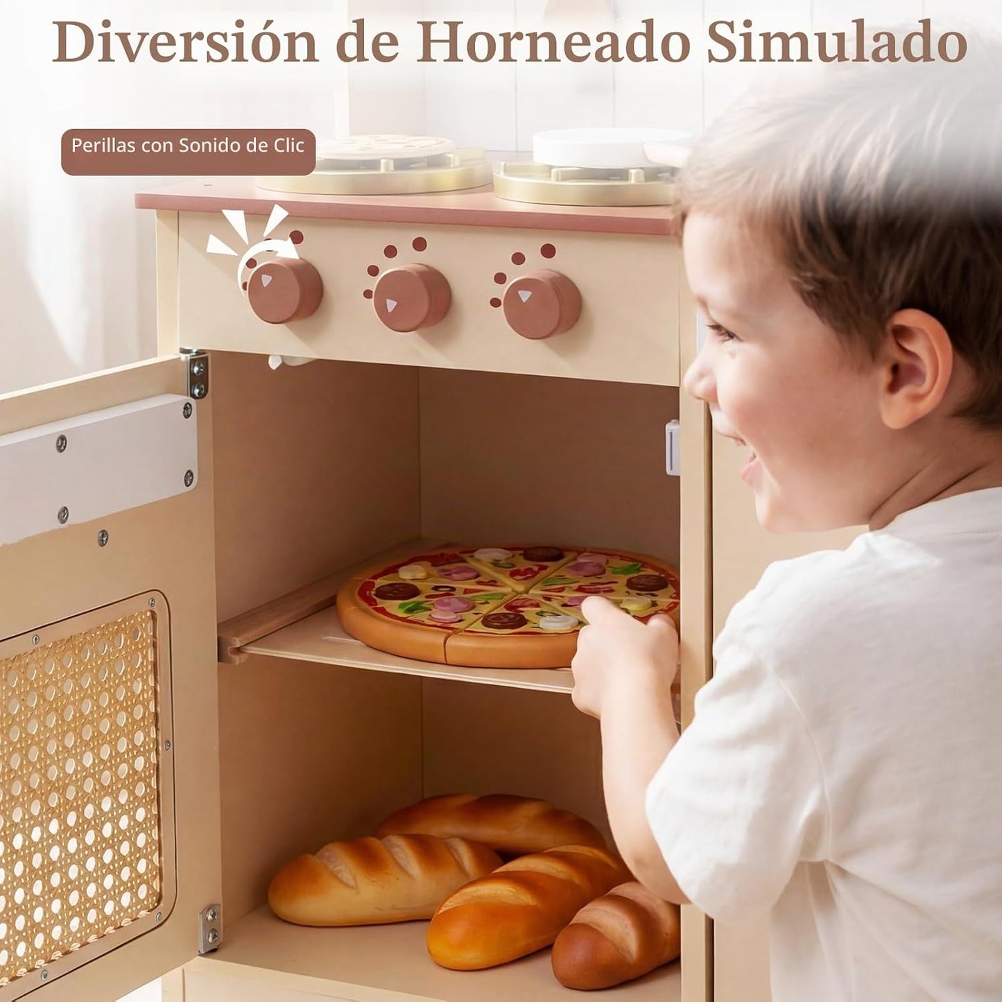 OLAKIDS Play Kitchen, juguete de cocina de madera para niños con so...