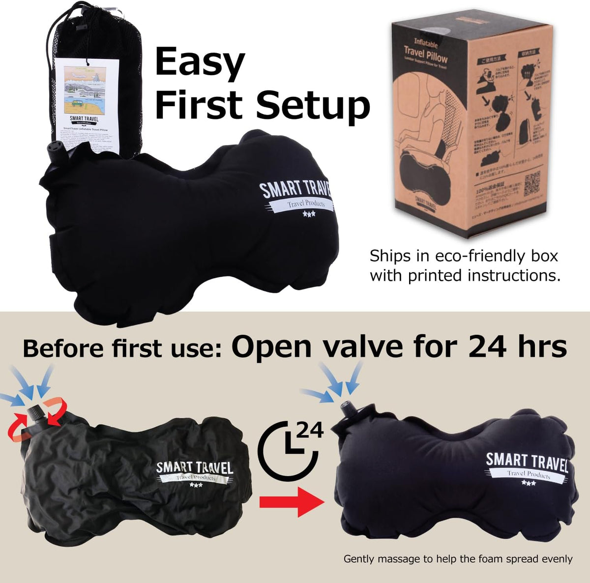 Almohada de viaje inflable de viaje SMART para asiento de avión | C...