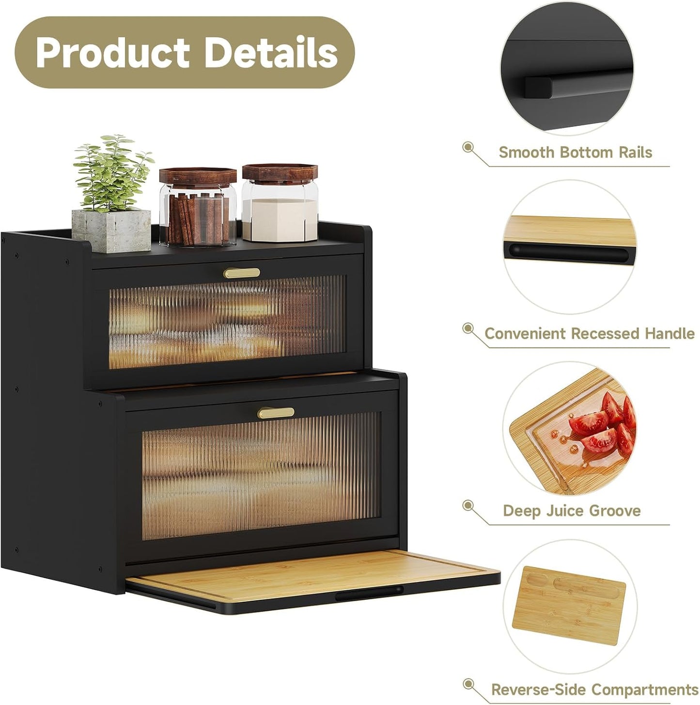 Vellzeyce Caja de pan grande con tabla de cortar para encimera de c...