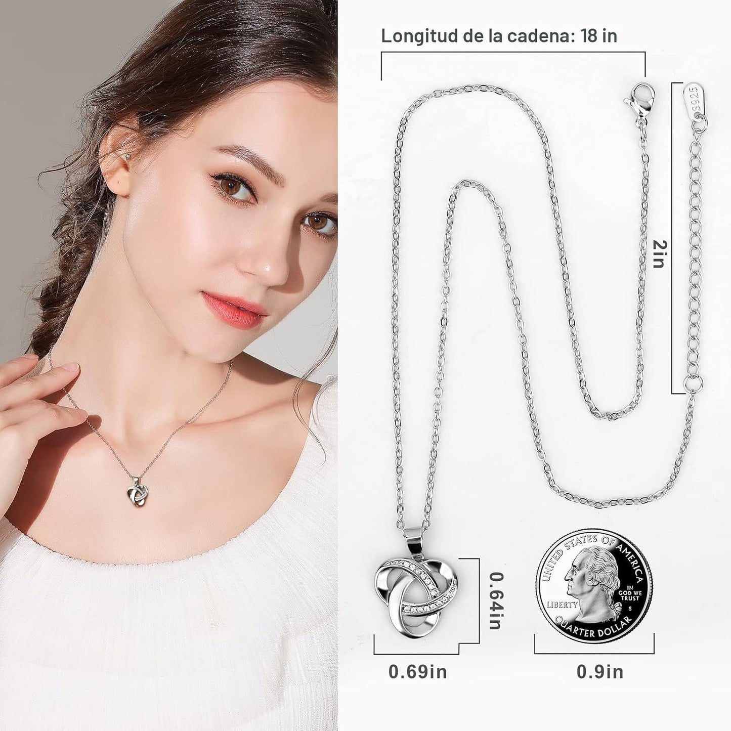 Collar de nudo de amor Alsanix, collar colgante de nudo de amor con...