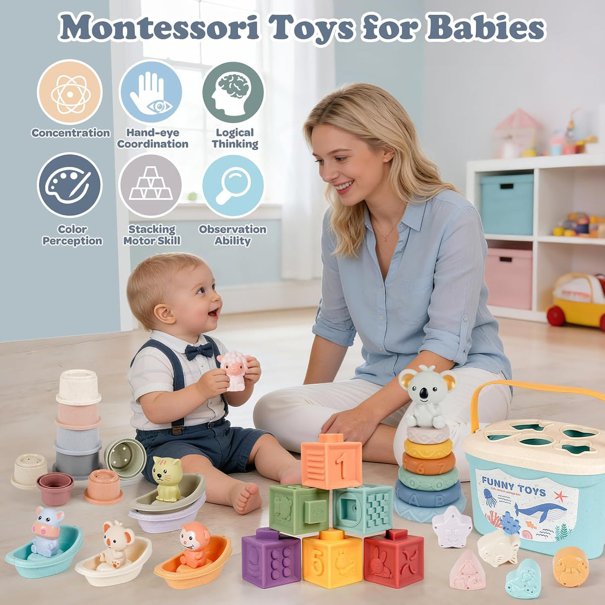 Montessori - Juguetes para bebés de 6 a 18 meses, clasificador de f...