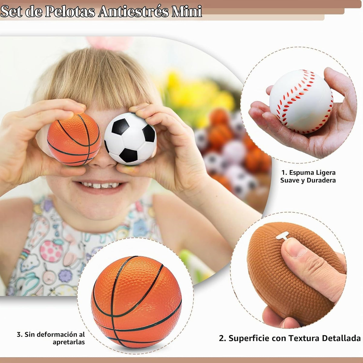 60 pelotas deportivas de estrés para niños, mini pelotas de fútbol,...