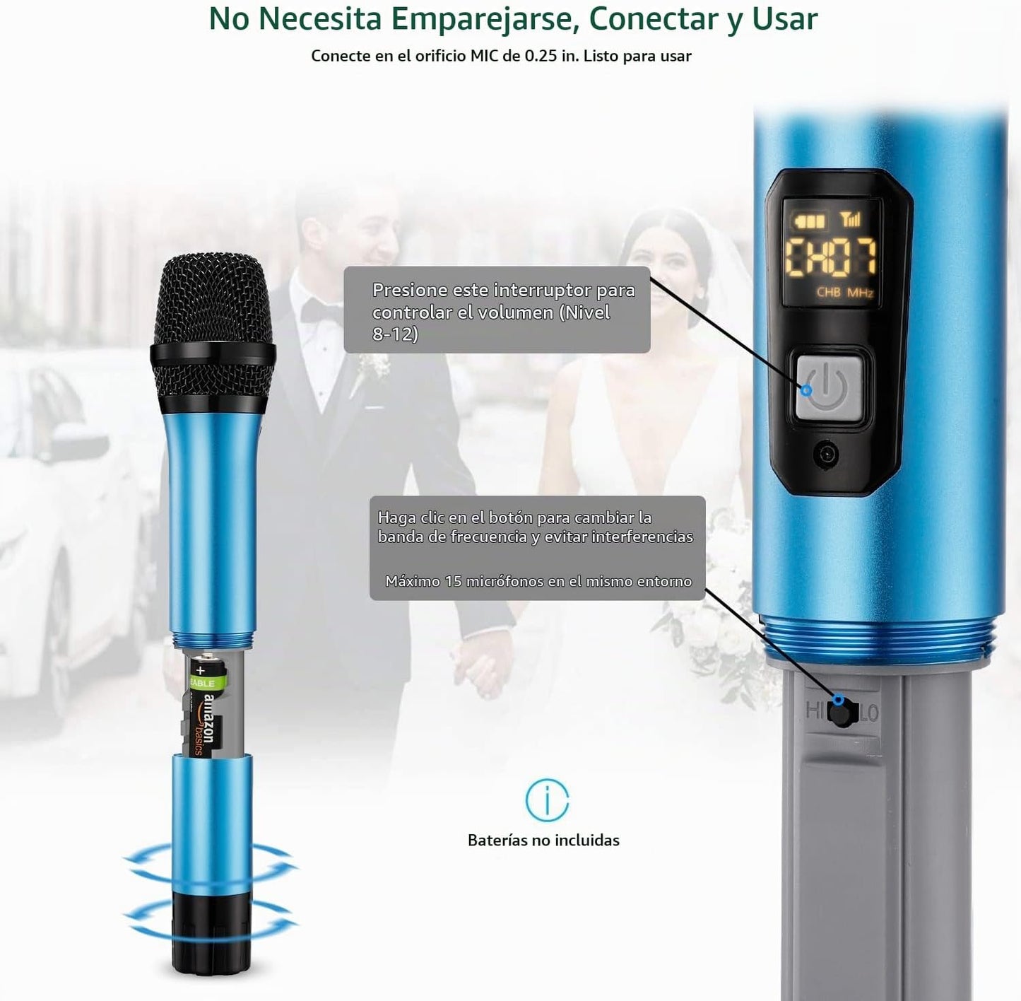 Micrófono inalámbrico, Bietrun UHF de metal, sistema de micrófono d...