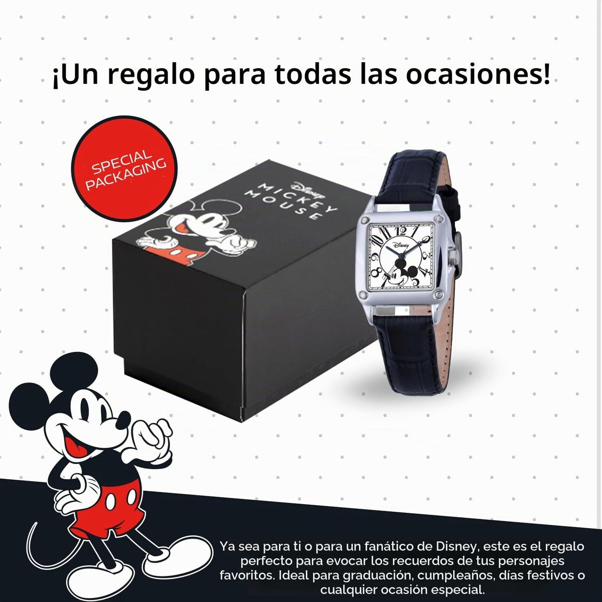 Disney Reloj de Mickey Mouse con licencia oficial, elegante e inspi...