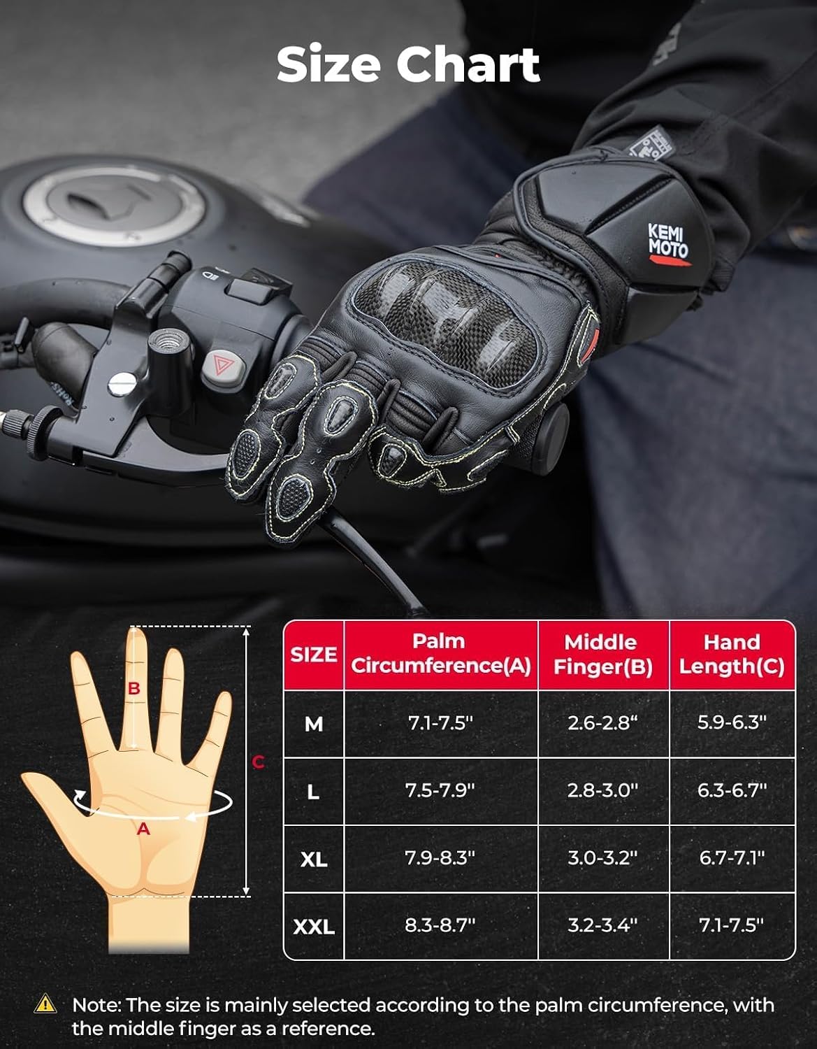 KEMIMOTO Guantes de cuero para motocicleta para hombres y mujeres,...