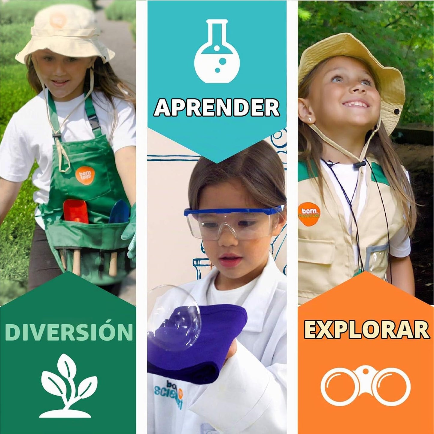 Born Toys Ropa de vestir 3 en 1 para niños Científico Jardinero Saf...