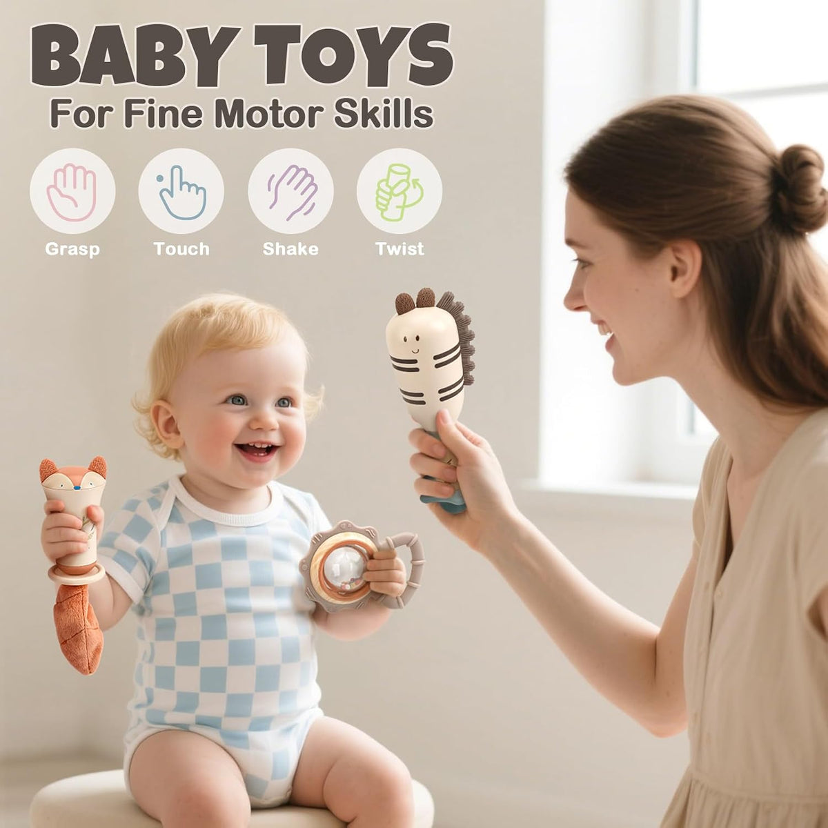 Juego de sonajeros y mordedores para bebés de 0 a 6 meses, juguetes...
