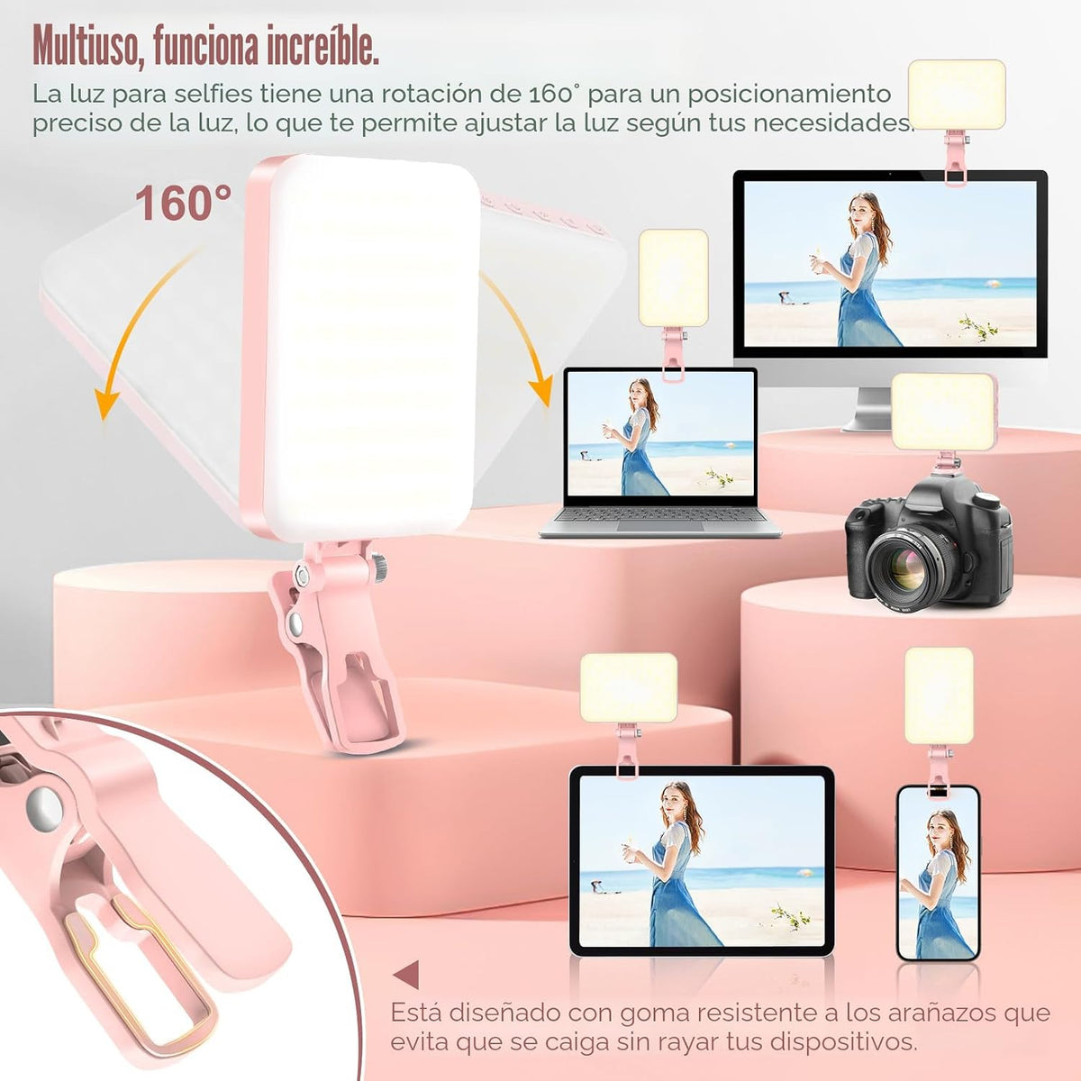 ALTSON 60 LED Luz portátil para selfie con clip y adaptador de tríp...
