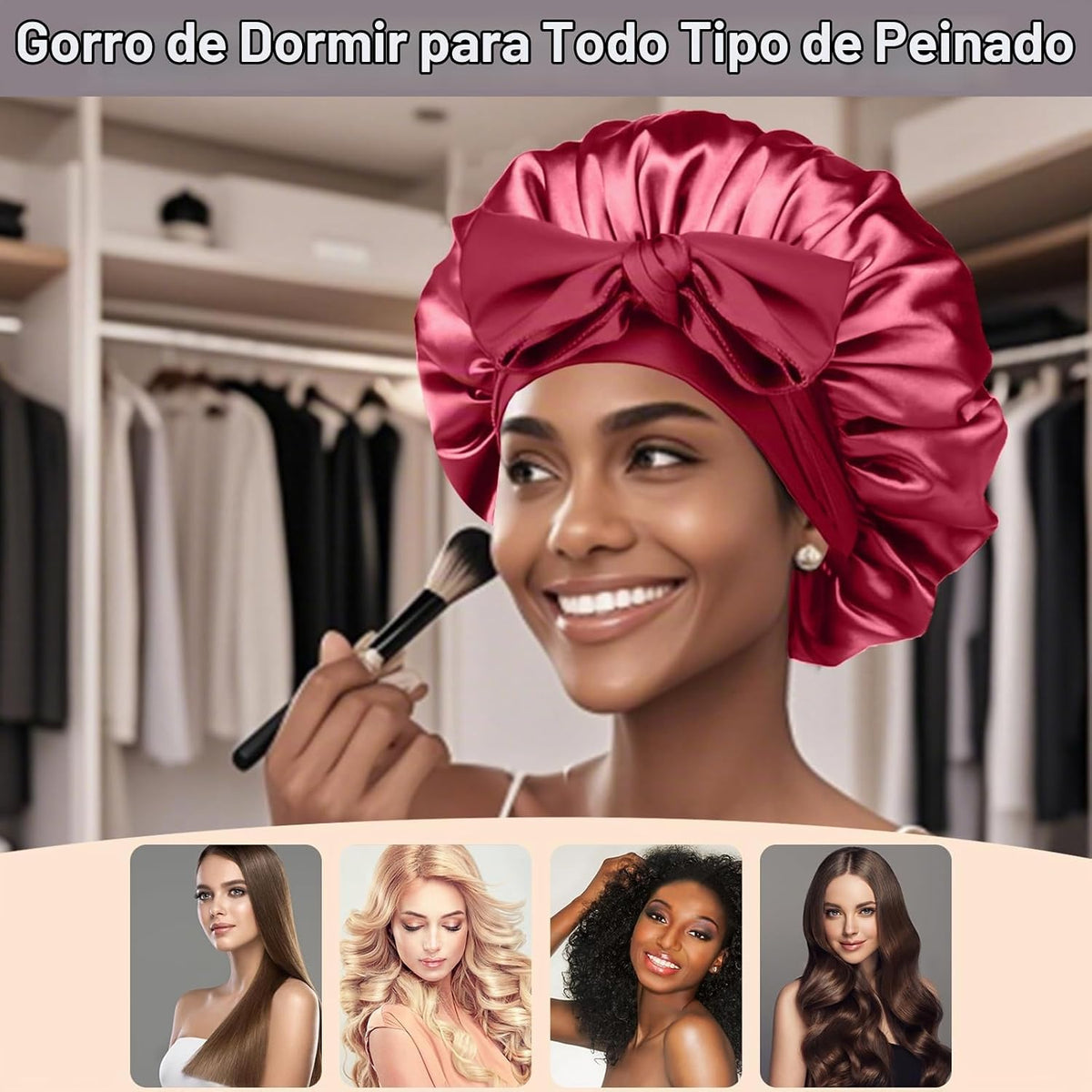 2 gorros de satén de seda para mujeres dormidas, grandes gorros de...