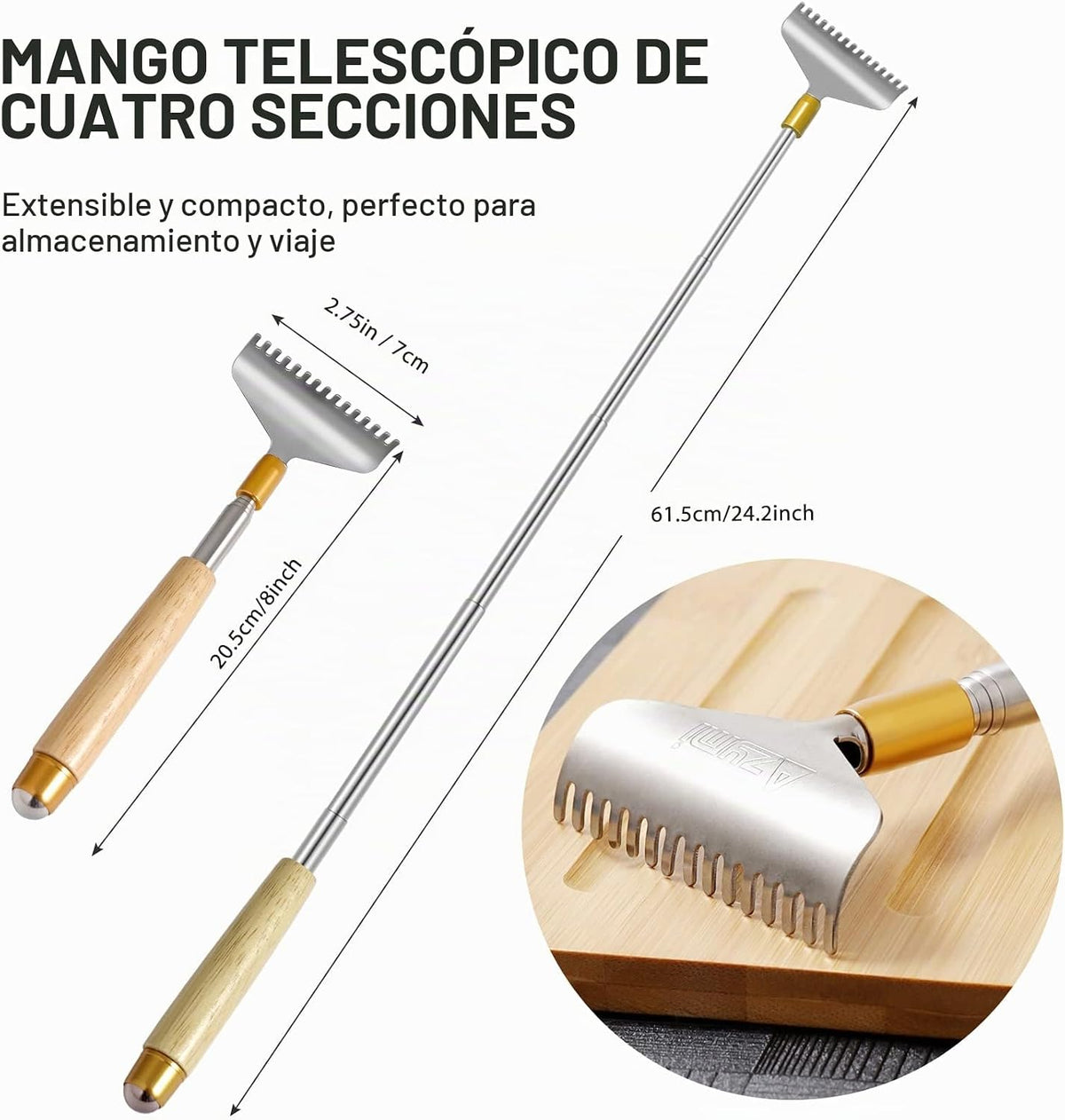 Aznrszy Rascador de espalda de gran tamaño telescópico mango de mad...