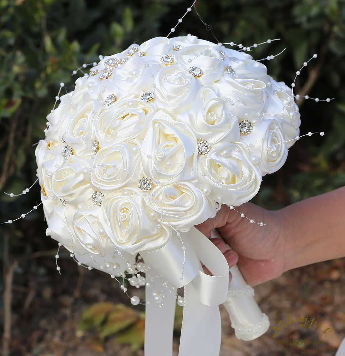 Mhojpik Ramo de Novia para Boda Redondo con Broche Brillante, Ramo...