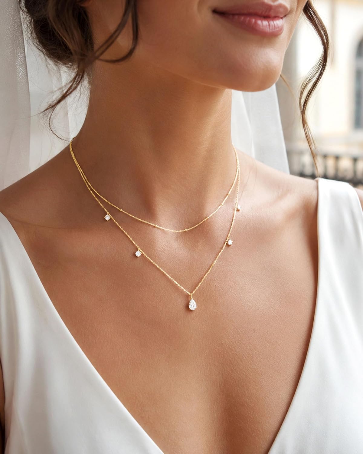 GUOKE Collares de oro en capas para mujer, chapado en oro de 14 qui...