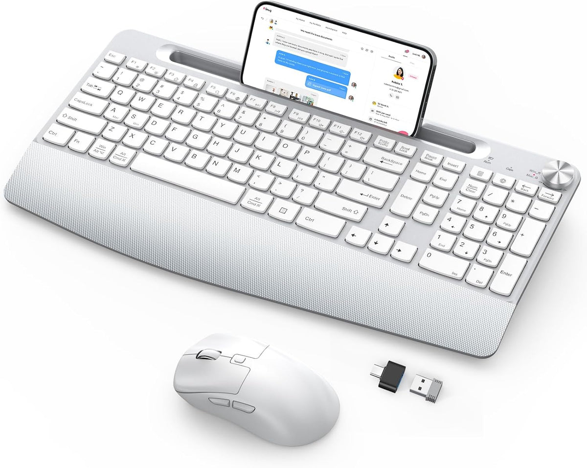 GAMCATZ Teclado y mouse inalámbricos, teclado ergonómico de tamaño...