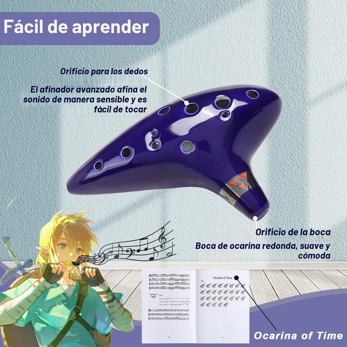 Ocarina Zelda 12 Agujeros Tono Alto C con Libro de Canciones (Canci...