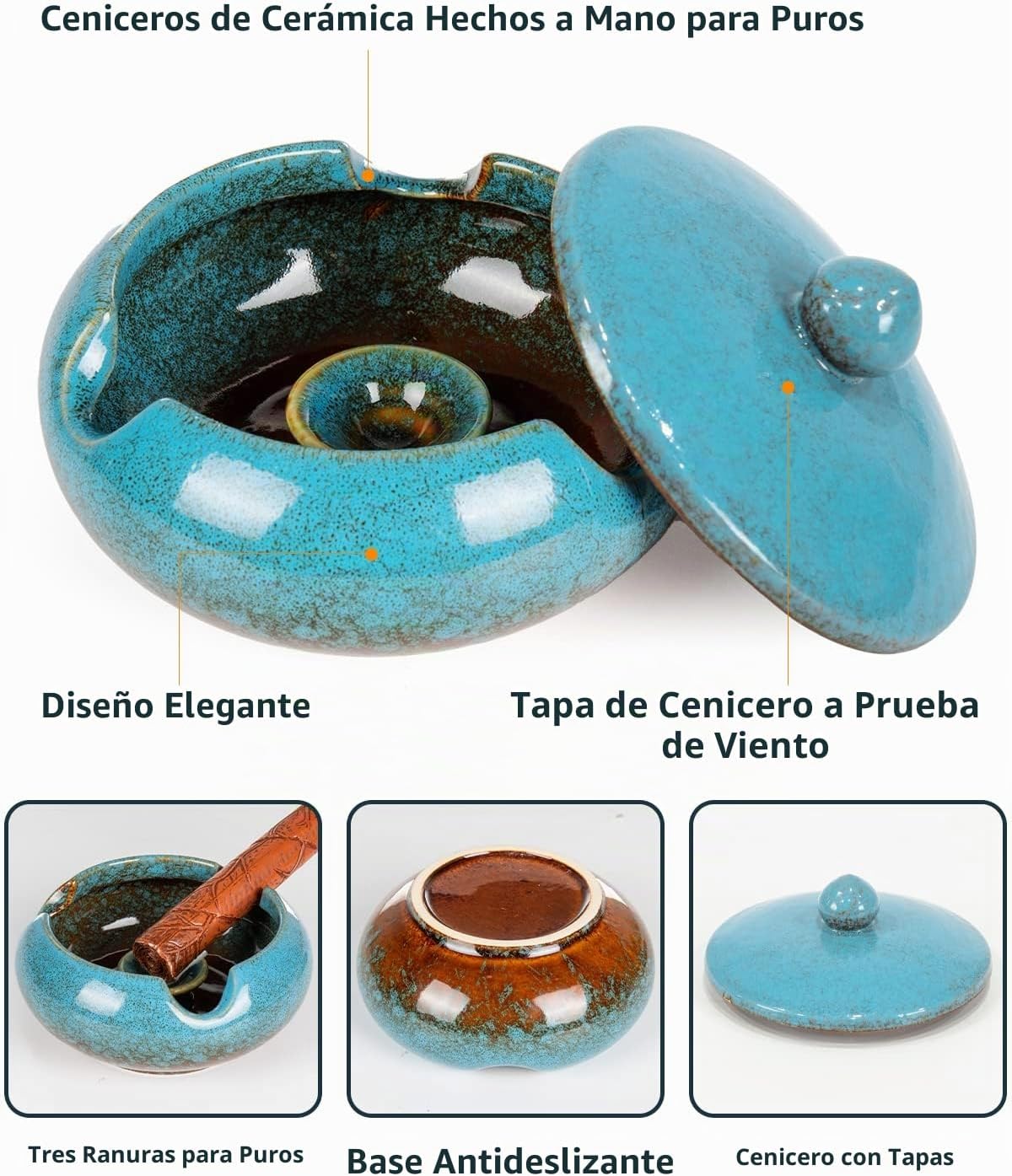 Cenicero de cerámica con tapas, accesorios para puros, ceniceros al...