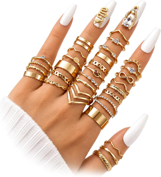 KISS WIFE Anillos apilables de oro para mujer, delicado juego de an...