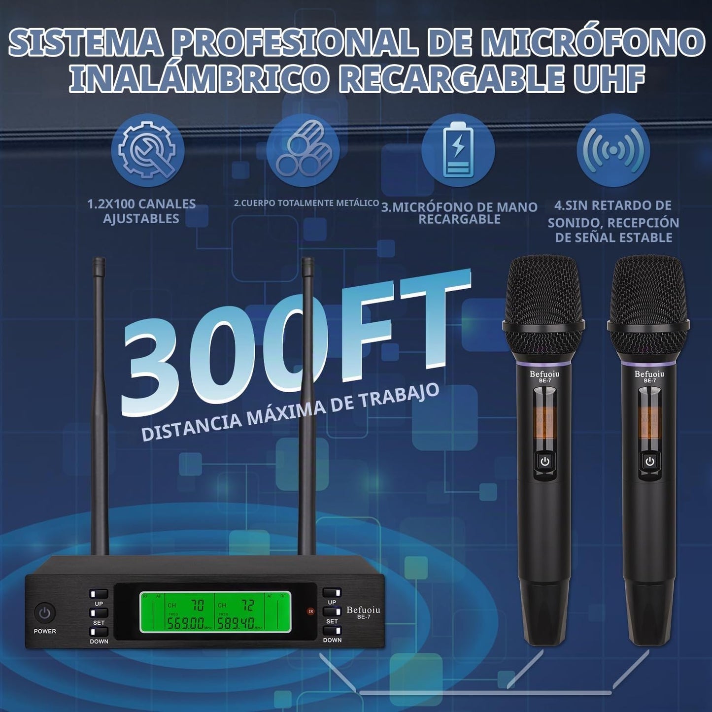 Befuoiu Sistema de micrófonos inalámbricos duales recargables, micr...